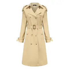 TIOZONEY - Abrigo largo tipo gabardina para mujer - Beige.