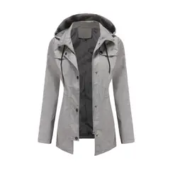 TIOZONEY - Chaqueta impermeable con gorro para mujer - Gris