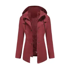 TIOZONEY - Chaqueta impermeable con gorro para mujer - Burdeo