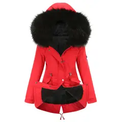 TIOZONEY - Abrigo de invierno con gorro para mujer - Rojo