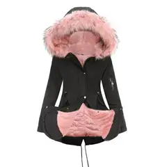 TIOZONEY - Abrigo de invierno con gorro para mujer - Negro