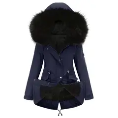 TIOZONEY - Abrigo de invierno con gorro para mujer - Azul