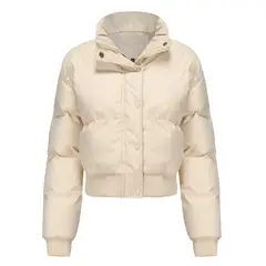 TIOZONEY - Chaqueta de cuello alto para mujer - Blanco