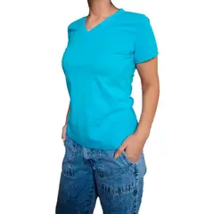 GENERICO - Polo mujer Básico cuello V - Nathalie Love It - Turquesa