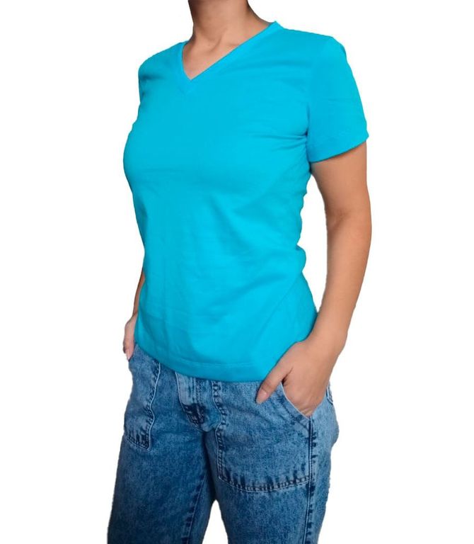 Polo mujer Básico cuello V - Nathalie Love It - Turquesa