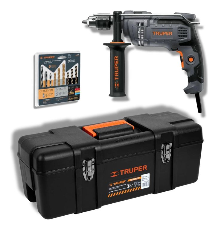 Taladro 650W + set de brocas + caja para herramientas