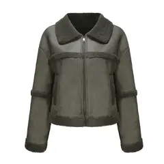 TIOZONEY - Chaqueta de PU acolchada de moda para mujer - Verde