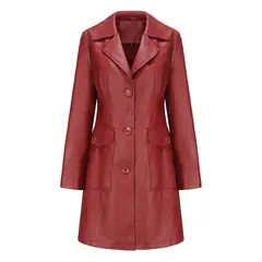 TIOZONEY - Abrigo largo de PU para mujer - Rojo