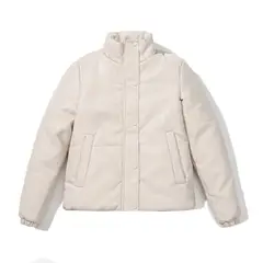 TIOZONEY - Chaqueta de PU de moda engrosada de mujer - Crema