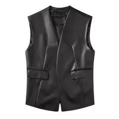 TIOZONEY - Gillet de PU para mujer - Negro
