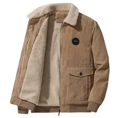 TIOZONEY - Chaqueta de cordero para hombres - Marrón