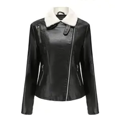 TIOZONEY - Chaqueta de PU con cuello cálido para mujer - Negro