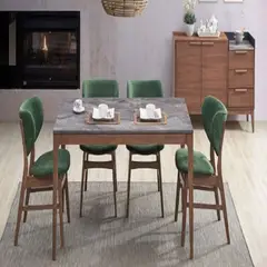 DMUEBLES - Comedor 4 sillas Bevis - Nogal/Verde