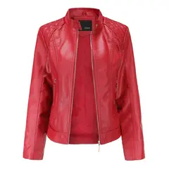 TIOZONEY - Chaqueta de PU casual PU cuello alto - Rojo
