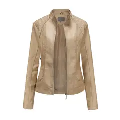 TIOZONEY - Chaqueta de PU casual PU cuello alto - Beige
