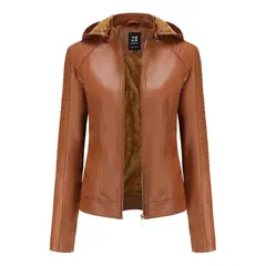 TIOZONEY - Chaqueta de PU para mujer PU cálida para mujer - Café Claro