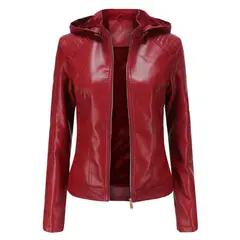 TIOZONEY - Chaqueta de PU para mujer PU cálida para mujer - Rojo