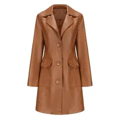TIOZONEY - Abrigo largo de PU para mujer - Café Claro