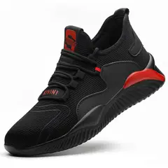TIOZONEY - Zapatos De Seguridad Transpirables A Prueba De Golpes - Negro y Rojo