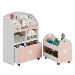 DIBA MUEBLES - Estante Librero con Carrito Rodante Infantil Kaori