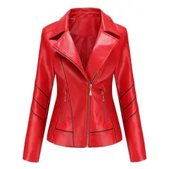 TIOZONEY - Chaqueta de PU a rayas para mujer- Rojo