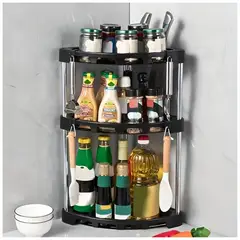 MINARI - Organizador Esquinero 3 Niveles con Ganchos para Cocina Negro A77