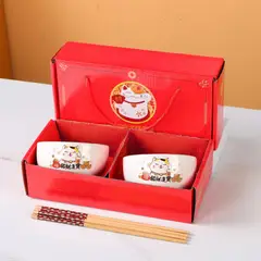 GIADE - Juego de Bowls Orientales Maneki Neko con Palillos Chinos