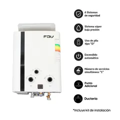 FDV - Combo Calentador a Gas Paso Continuo 5.5 LT Gas Natural + Kit