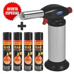 GENERICO - Kit SOPLETE Profesional para Reposteria Cocina + 4 Gases Butano