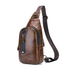 BULLCAPTAIN - Morral Pechera de cuero genuino Marron XB126