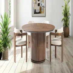 DMUEBLES - Comedor 4 sillas Pad - Blanco/Nogal