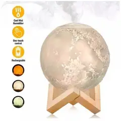 GENERICO - Lampara Luna Humificador Difusor Led de 3 Toques con Base de Madera