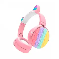 GENERICO - Audífonos bluetooth pop it con diseño gato Rosado