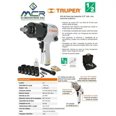 TRUPER - Kit llave de impacto neumático 12 Pulgadas10 DADOS MALETA