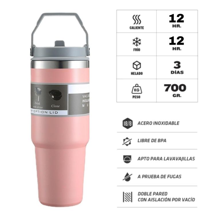 Termo Toma Todo Taza Capacidad 900ml - Rosado