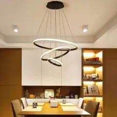 GENERICO - LAMPARA COLGANTE LED DE 3 ANILLOS NEGRO INCLUYE CONTROL REMOTO