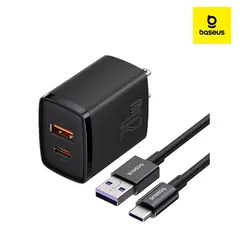 BASEUS - Cargador Rapido Dual 20W Usb + Cable Tipo C - Negro