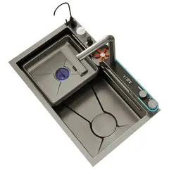 FRITECSA - Lavadero Multifuncional Acero Inox Gris Oscuro Texturado Panel Comando