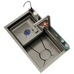 FRITECSA - Lavadero Multifuncional Acero Inox Gris Oscuro Texturado Panel Comando