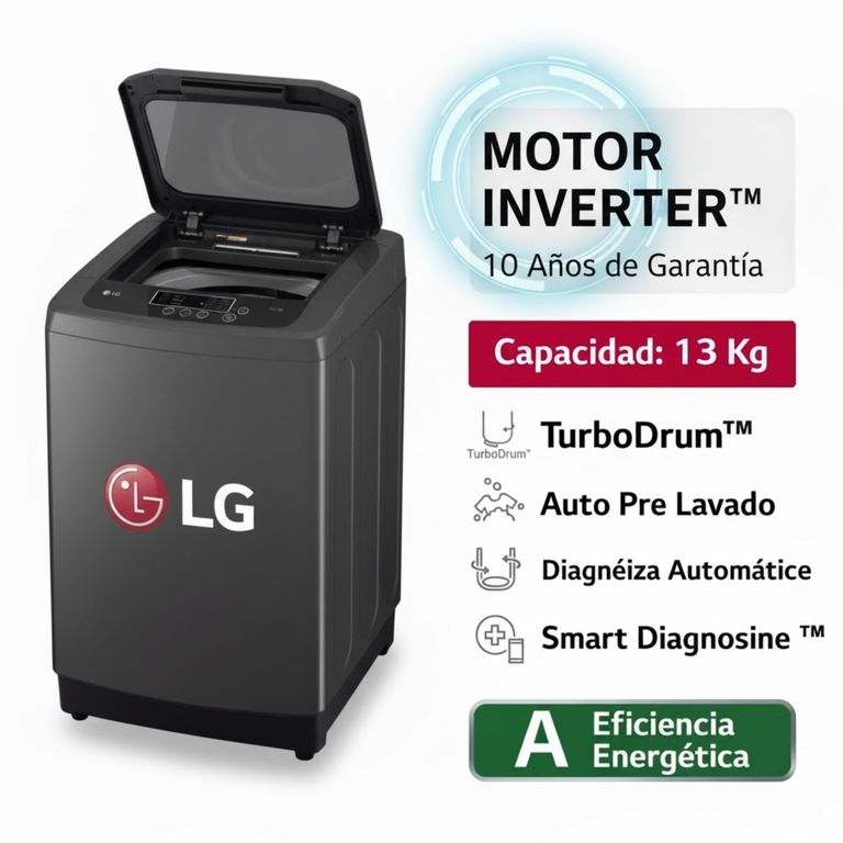 Lavadora WT13BPBK 13kg Smart Motion Carga Superior Negro Claro