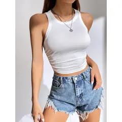 KAST PE - Top Basic Bessie Blanco con detalle recogido lateral - Talla SM