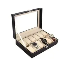 GENERICO - Caja Porta Relojes 12 Espacios Cuero Forrado