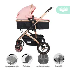 GENERICO - Coche Cuna Modelo Monaco Golden color Rosado