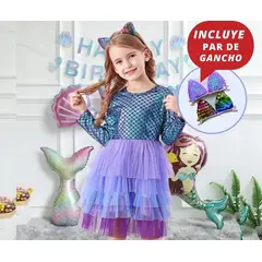 GENERICO - VESTIDO DE NIÑA SIRENA ARIEL + GANCHO