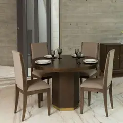 DMUEBLES - Comedor 4 sillas Redondo - Beige/Nogal oscuro