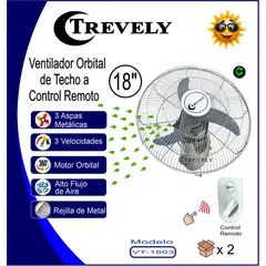 TREVELY - Ventilador De Techo Vt-1803 18 80 Watts 3 Aspas con Control