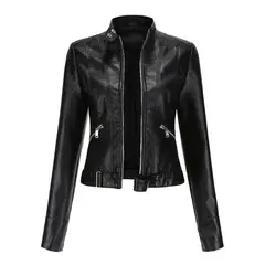 TIOZONEY - Chaqueta de PU para mujer - Negro