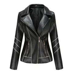 TIOZONEY - Chaqueta de PU a rayas para mujer- Negro