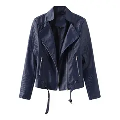 TIOZONEY - Chaqueta de PU con cuello en V de mujer - Azul
