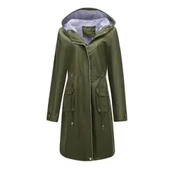TIOZONEY - Cortavientos impermeable con gorro para mujer - Verde